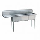 Empura EMFC-3-1818L Stainless Steel 3 Compartment Commercial Sink with 1 Left Side Drainboard, 18” x 18” x 11” Bowls