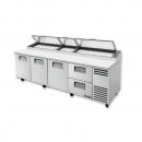 True TPP-AT-119D-2-HC 119 1/4" Three Door Refrigerated Pizza Prep Table with Two Left Drawers, 6 Shelves, 15 Pans and Hydrocarbon Refrigerant