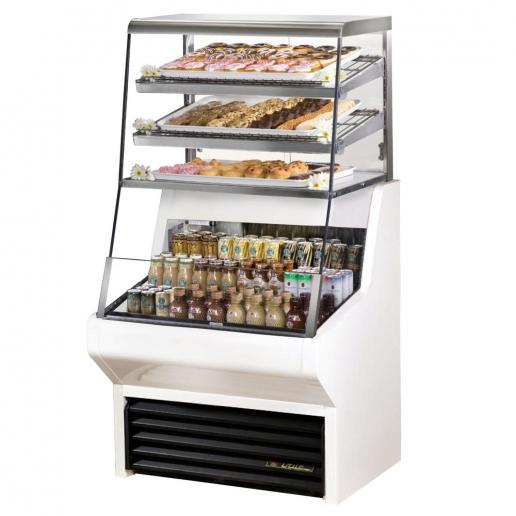 True THAC-36DG-LD-WH 36" White Refrigerated Horizontal Air Curtain Merchandiser with Five Shelves - 8.8 Cu. Ft.