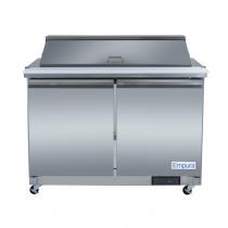 Empura E-KSP48M 48.2" Stainless Steel Mega Top Sandwich/Salad Table Refrigerator With 2 Solid Doors, 18 Pans And 9" Cutting Board - 12 Cu Ft, 115 Volts