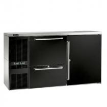 Perlick DZS60_BLDRWSDC_RW Dual-Zone 60 Inch Wide Back Bar Refrigerated Beer and Wine Storage Cabinet With 2 Black Vinyl Drawers 1 Solid Door and Left Condensing Unit