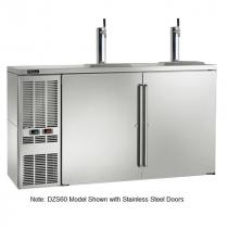 Perlick DZS60_BLSDC_WW_1DA1DA 60" Dual-Zone Back Bar Refrigerated Beer and Wine Storage Cabinet with 2 Dispense Heads, 2 Black Vinyl Doors, WW Thermostat, and Left Condensing Unit