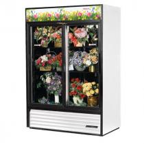 True GDM-47FC-HC-LD 54 1/8" Two Sliding Door White Glass Refrigerated Floral Case with 4 Shelves and Hydrocarbon Refrigerant - 115V