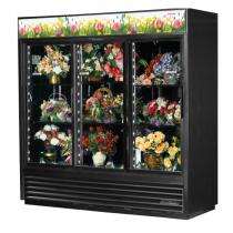 True GDM-69FC-HC-LD 78 1/8" Black Three Glass Sliding Door Floral Case with 6 Shelves and Hydrocarbon Refrigerant - 115V