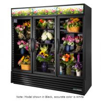True GDM-72FC-HC~TSL01 78 1/8" Three Door White Glass Refrigerated Floral Case with 6 Shelves and Hydrocarbon Refrigerant - 115V