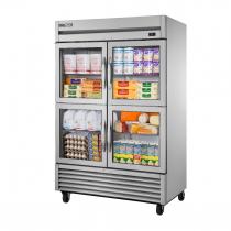 True T-49G-4-HC~FGD01 54-1/8" T Series Reach-In 2-Section Refrigerator With 4 Glass Half Doors With Aluminum Interior And 6 PVC Coated Shelves, 115 Volts