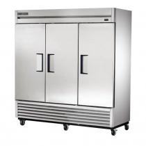 True T-72-HC 78" T Series Reach-In 3-Section Refrigerator With 3 Solid Swing Doors With Aluminum Interior And 9 PVC Coated Shelves With Hydrocarbon Refrigerant, 115 Volts