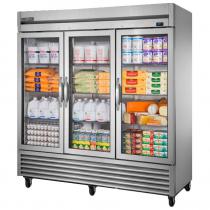 True T-72G-HC~FGD01 78" T Series Reach-In 3-Section Refrigerator With 3 Framed Glass Swing Doors With Aluminum Interior And 9 PVC Coated Shelves With Hydrocarbon Refrigerant, 115 Volts
