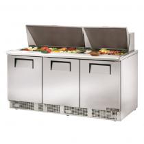 True TFP-72-30M 72 1/8" Three Door Salad / Sandwich Prep Refrigerator with 6 Shelves, 30 Pans and 134A Refrigerant - 115V