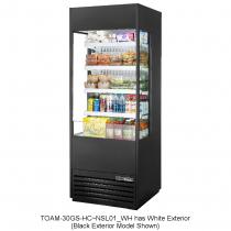 True TOAM-30GS-HC~NSL01 White 30" Wide Glass-Sided Non-Standard-Look R290 Hydrocarbon Open Vertical Air Curtain Refrigerated Merchandiser, 115V 3/4 HP