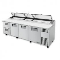 True TPP-AT-119D-2-HC 119 1/4" Three Door Refrigerated Pizza Prep Table with Two Left Drawers, 6 Shelves, 15 Pans and Hydrocarbon Refrigerant