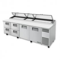 True TPP-AT-119D-4-HC 119 1/4" Two Door Refrigerated Pizza Prep Table with Four Left Drawers, 4 Shelves, 15 Pans and Hydrocarbon Refrigerant