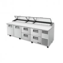 True TPP-AT-119D-4-HC 119 1/4" Two Door Refrigerated Pizza Prep Table with Four Right Drawers, 4 Shelves, 15 Pans and Hydrocarbon Refrigerant