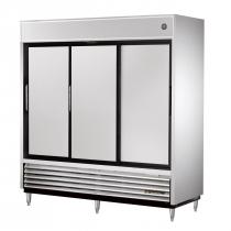 True TSD-69 78" TSD Series Reach-In Refrigerator With 3 Stainless Steel Sliding Doors, Aluminum Interior And 9 PVC Coated Shelves, 115 Volts