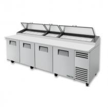 True TPP-AT-119-HC 119 1/4" Four Door Refrigerated Pizza Prep Table with 8 Shelves, 15 Pans and Hydrocarbon Refrigerant