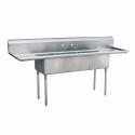 Empura EMFC-3-1824LR Stainless Steel 3 Compartment Commercial Sink With 2 Drainboards, 18” x 24” x 14” Bowls
