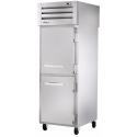 True STG1RPT-2HS-1G-HC 27.5" Spec Series Pass-Thru 1-Section Refrigerator With 2 Solid Half Doors On Front And 1 Glass Door On Rear, Aluminum Interior And PVC Wire Shelves With Hydrocarbon Refrigerant, 115 Volts